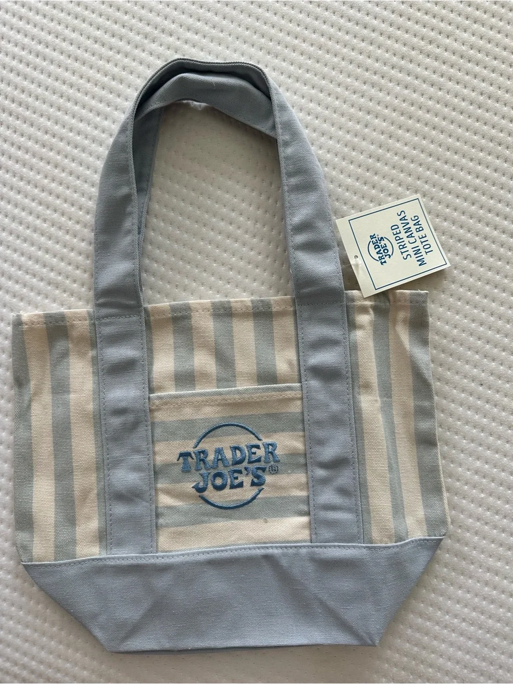 Trader Joe's Blue & Cream Striped Canvas Tote Bag